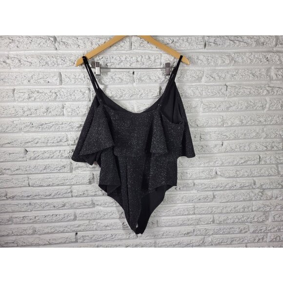 Forever 21 Women Bodysuit 3X Plus Knit Black Metallic Adjustable BLA11E - Picture 1 of 9